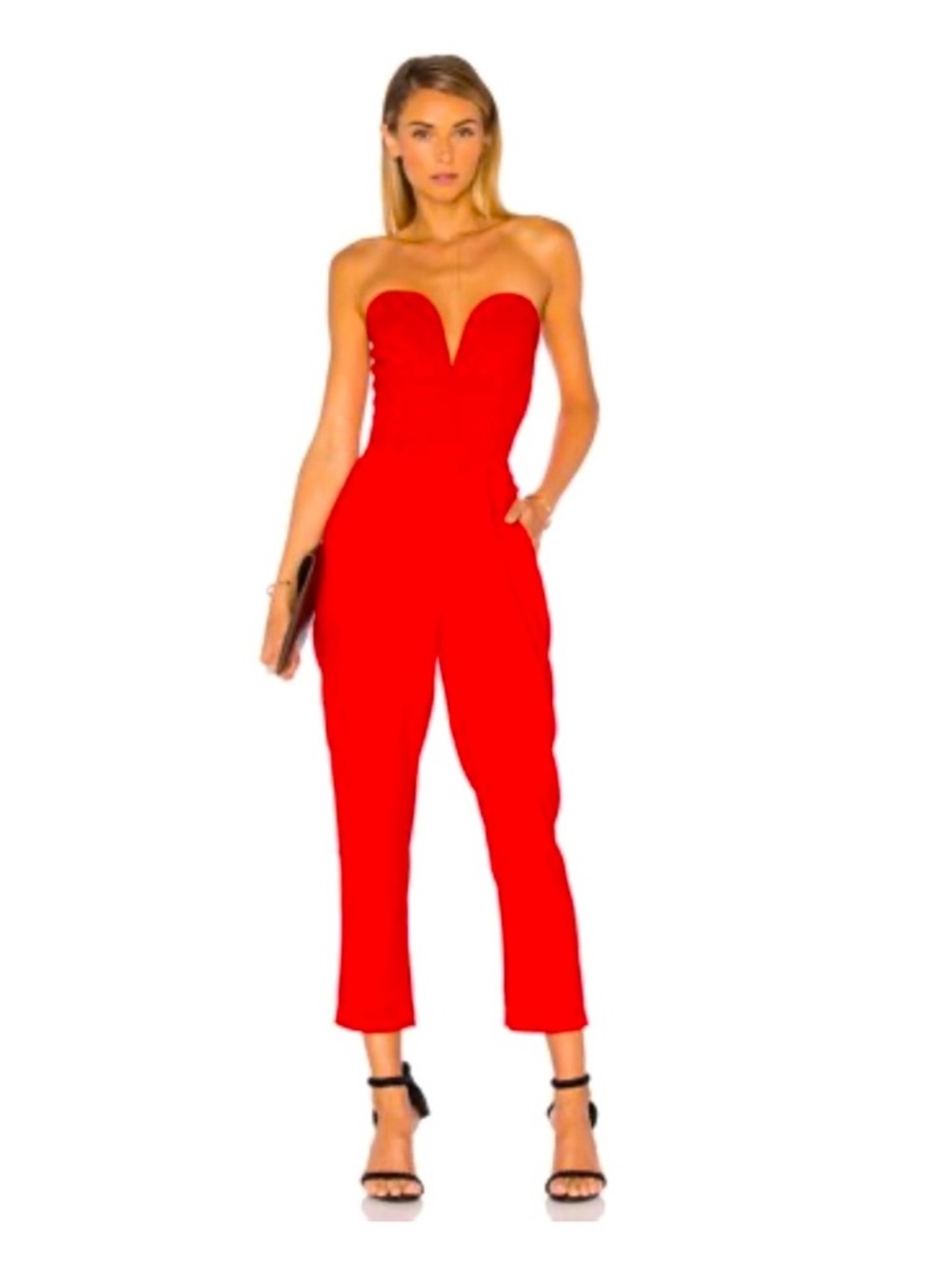 Amanda Uprichard Red Strapless Sweetheart Jumpsuit